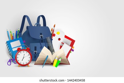 welcome back to school. ready for school with school equipment