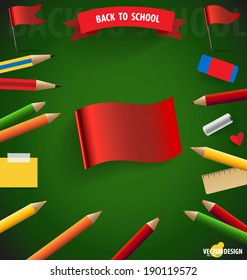 Welcome back to school with Red Flag, vector illustration.