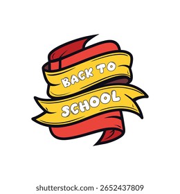 Welcome Back to School with Red and Yellow Ribbon Design. Desin for School Kids.