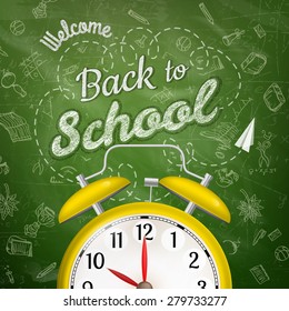 Welcome back to school sale background with alarm clock. EPS 10 vector file included