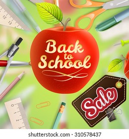 Welcome back to school Sale with text on apple. EPS 10 vector file included