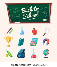 Welcome back to school. Set of icons. Vector illustration.