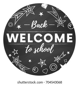 Welcome back to school sticker or banner. Vector illustration.