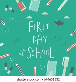 Welcome Back to School template for flyer, magazines, posters, book cover, banner. Vector background with hand drawn lettering. 