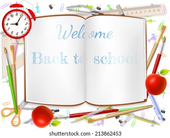 Welcome Back to school template with schools supplies. EPS 10 vector file included