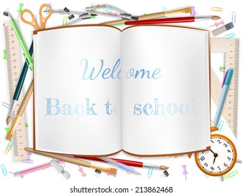 Welcome Back to school template with schools supplies. EPS 10 vector file included