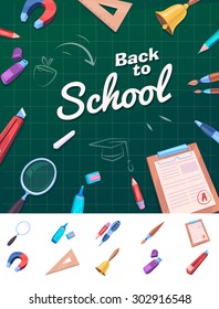Welcome Back to school template with schools supplies. vector illustration.