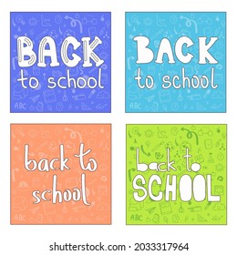 Welcome back to school text drawing by colorful chalk in blackboard with girls, boys, school items and elements. Vector illustration banner. Education concept