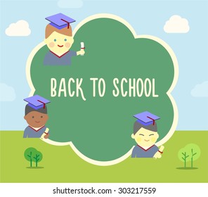  Welcome Back To School Typographical Background On Chalkboard With School Icon Elements, vector