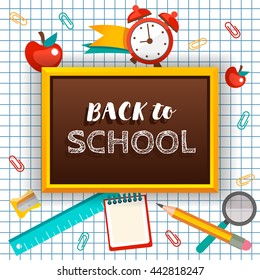 Welcome Back To School Typographical Background With School Icon Elements, template for school invitation, school banner, poster, flyer, brochure, school concept. school, school template, school back