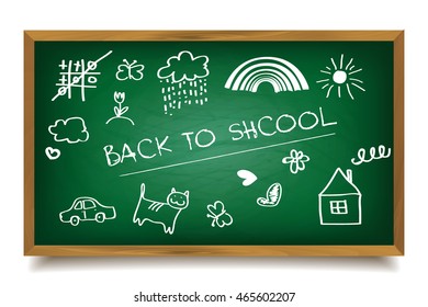 Welcome Back To School Typographical Background On Chalkboard With School Icon Elements