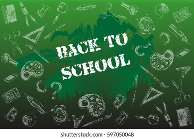 Welcome Back to School Typographical Background On Chalkboard With Icon Elements
