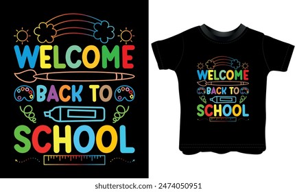 Welcome back to school typography t-shirt design, colorful vector kids' typography t-shirt design for print