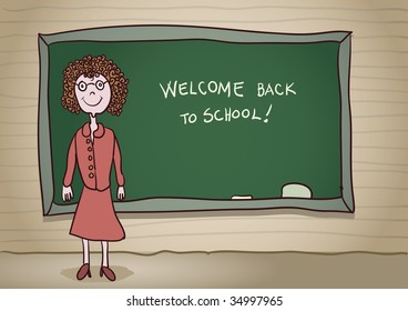 Welcome back to school. Vector cartoon. CMYK color mode.