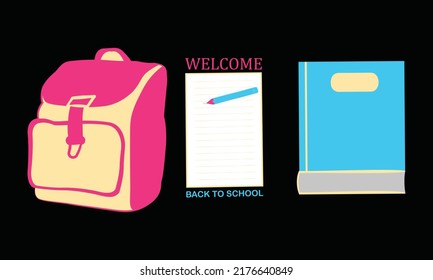 Welcome Back to School Vector Colorful Illustration in Black Background