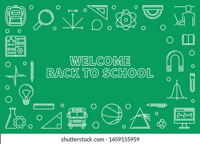 Welcome Back to School vector concept horizontal minimal outline illustration or banner