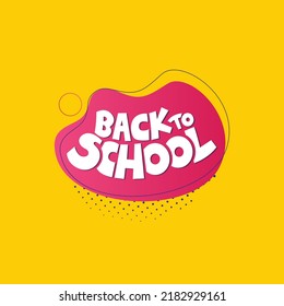 Welcome back to school vector design with colorful text and Flat geometric shapes in yellow background. 
Back to school lettering in memphis design.
