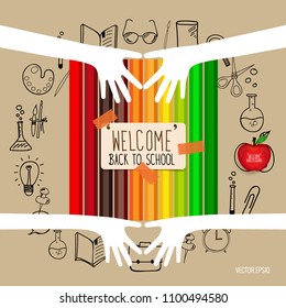 Bienvenido de vuelta a la escuela, ilustración vectorial.