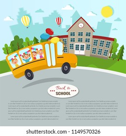Welcome back to school vector illustration. School and school bus