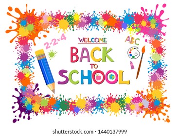 Welcome back to school. Vector illustration banner.  Design element for the design of leaflets, cards, envelopes, covers, flyers sales. Concept of education. School background. Vector illustration