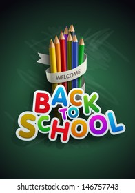 Welcome back to school. Vector illustration.  Elements are layered separately in vector file. Easy editable.