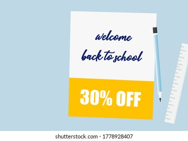 "Willkommen zurück zur Schule" Vektorgrafik. Werbebanner für den Verkauf.