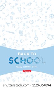 Welcome Back to school. Vertical Banner with set of doodle icons on white background. Concept for education. Vector illustration EPS10.