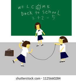 Welcome back to school.Hand drawn cartoon illustration.