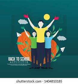 Welcome back to school-illustration of schoolboy with notebook and pencil background poster- Vector