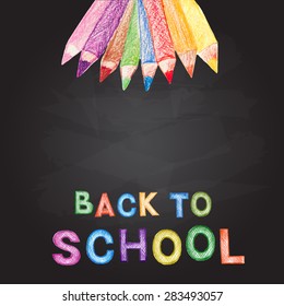 Welcome back to school.Pencil on chalk Board vector illustration.