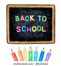 Welcome back to school.Pencil on chalk Board vector illustration.