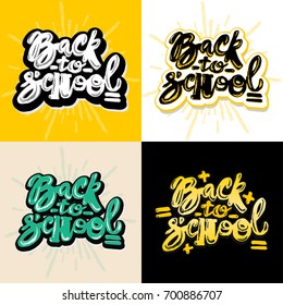 Welcome back to school.Vector hand drawn lettering print labels