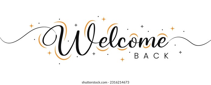 Welcome back sign. Modern calligraphic text for use in greeting card, banner template, postcard. Welcome back hand drawn lettering.