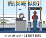Welcome Back typography design with passenger on boarding illustration