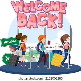 Welcome Back typography design with passengers  illustration