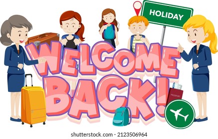 Welcome Back typography design with service staffs  illustration