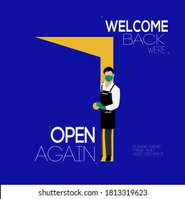 welcome back we're open again,poster illustration vector art 