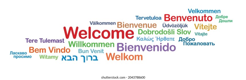 Welcome background multiinternational in typographical style. Vector Illustration.