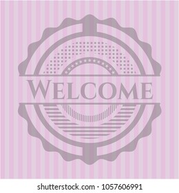 Welcome badge with pink background