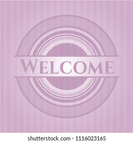 Welcome badge with pink background