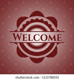 Welcome badge with red background