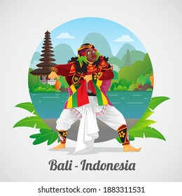 Welcome to Bali Greeting card with Balinese Mask Dancer