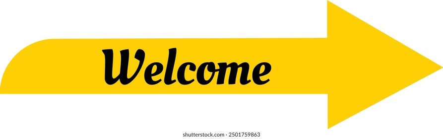 Welcome banner with arrow which create in yellow and texting in black color. It can be used for special events.