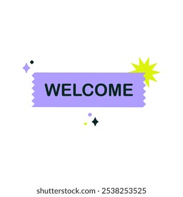 Welcome Banner With Decorative Elements In Flat Vector Illustration Symbolizing Greetings, Hospitality, And Celebration, Isolated On White Background.