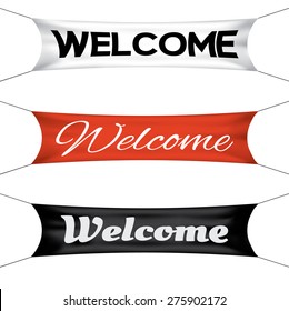 Welcome banner flag, vector set