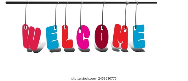 Welcome Banner mit Haken auf weißem Hintergrund
