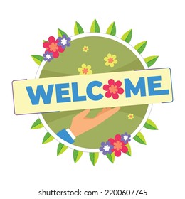 Welcome Banner On Green Floral Background Stock Vector (Royalty Free ...