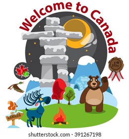 Welcome Banner With Symbols Of Canada.