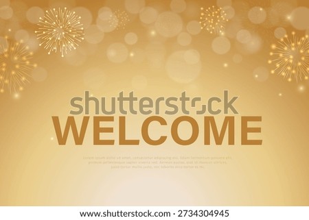 Welcome Banner Template with Fireworks Bokeh and Gold Confetti