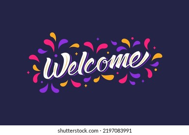 Welcome Banner Text Handwritten Art Original Typography with Colorful Ornament Decorative and Background